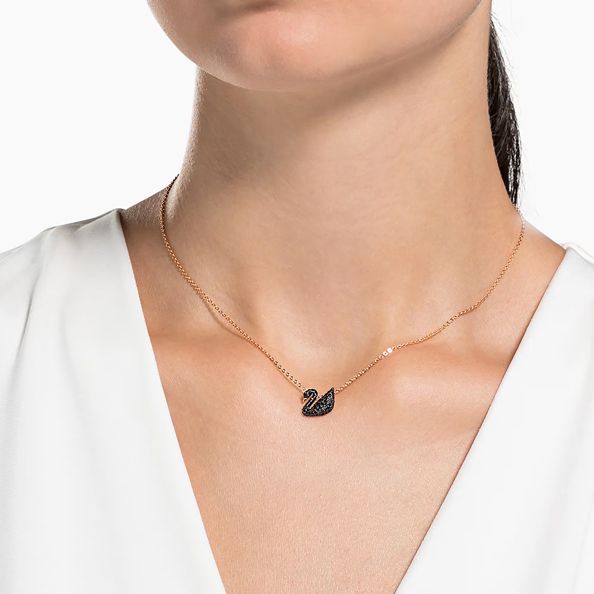 Swarovski Swan Ogrlica - Crni Kristali